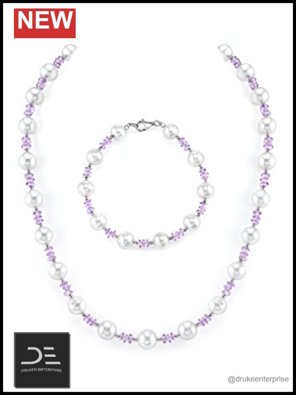 Real Freshwater Pearl Necklace & Bracelet Set, Sterling Silver, 8mm, Gift